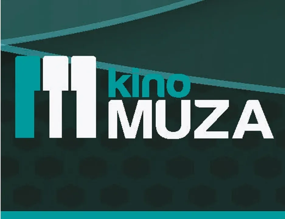Logo kina Muza z trzema pionowymi prostokątami po lewej stronie i napisem „kino MUZA” obok.
